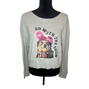 OFFLINE by Aerie Women's M Gray Dog‎ Waffle Knit Pullover Sweater Winter Size S